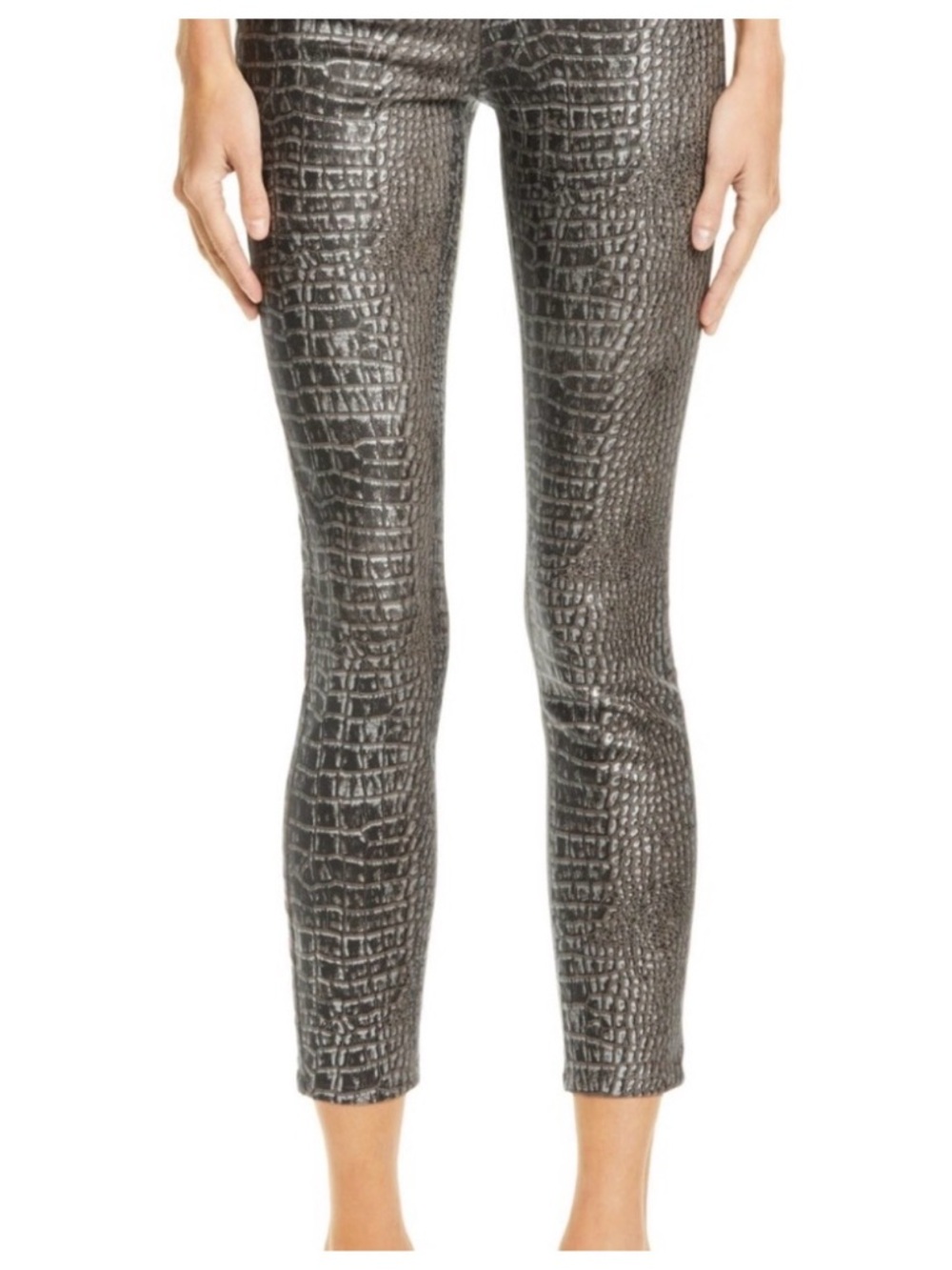 L’Agence Croc-Embossed Metallic Black Skinny Pants